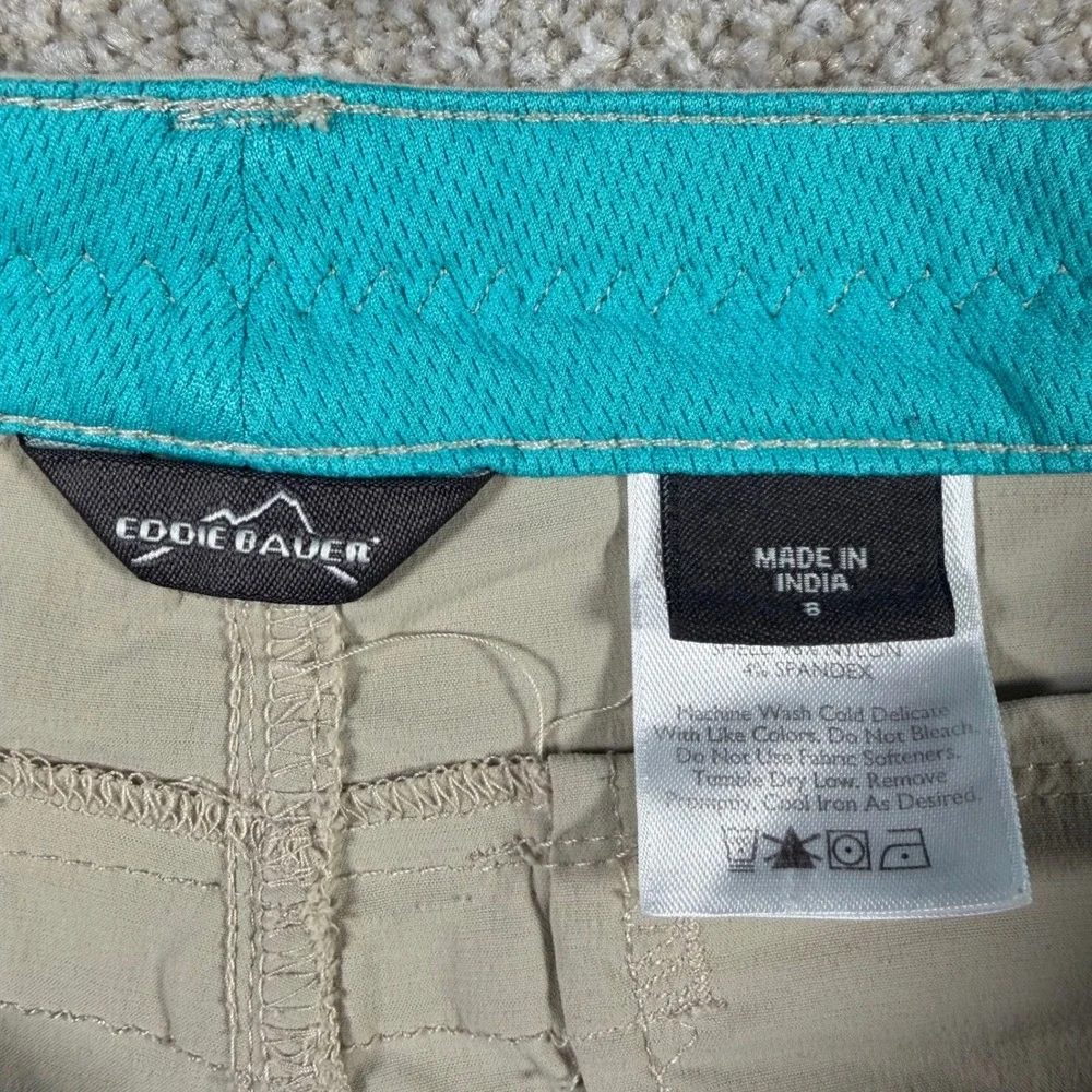 Eddie Bauer Travex Pants Womens 8 (33x32) Beige Roll Up‎ Tab Hiking Utility READ
